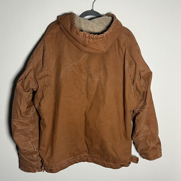 CE Schmidt Jacket Mens XL Tall Duck Canvas Sherpa Full Zip Work Wear Hood Brown - Picture 2 of 11